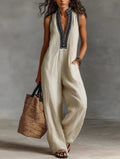 Minimalist Sleeveless Jumpsuit with Stand-Up Collar and Zipper