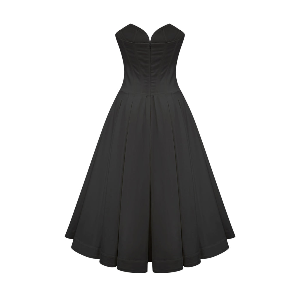 Katherine Black Off-Shoulder Corset Midi Dress