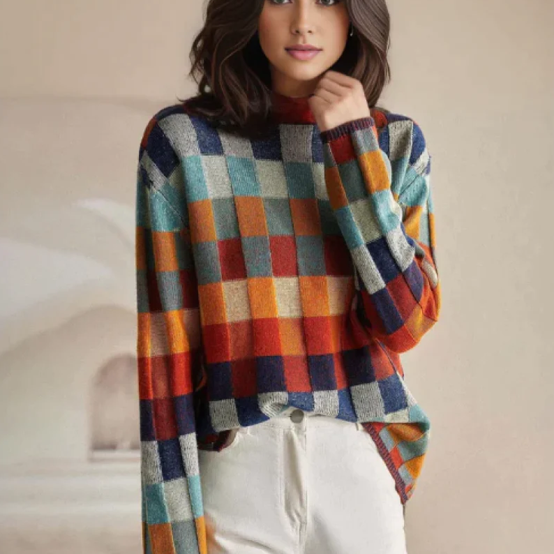 Rainbow Plaid Casual Sweater