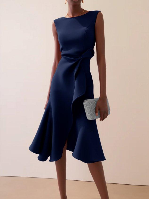 Elegant Sleeveless Midi Dress with Ruched Waist Twist – Day to Night