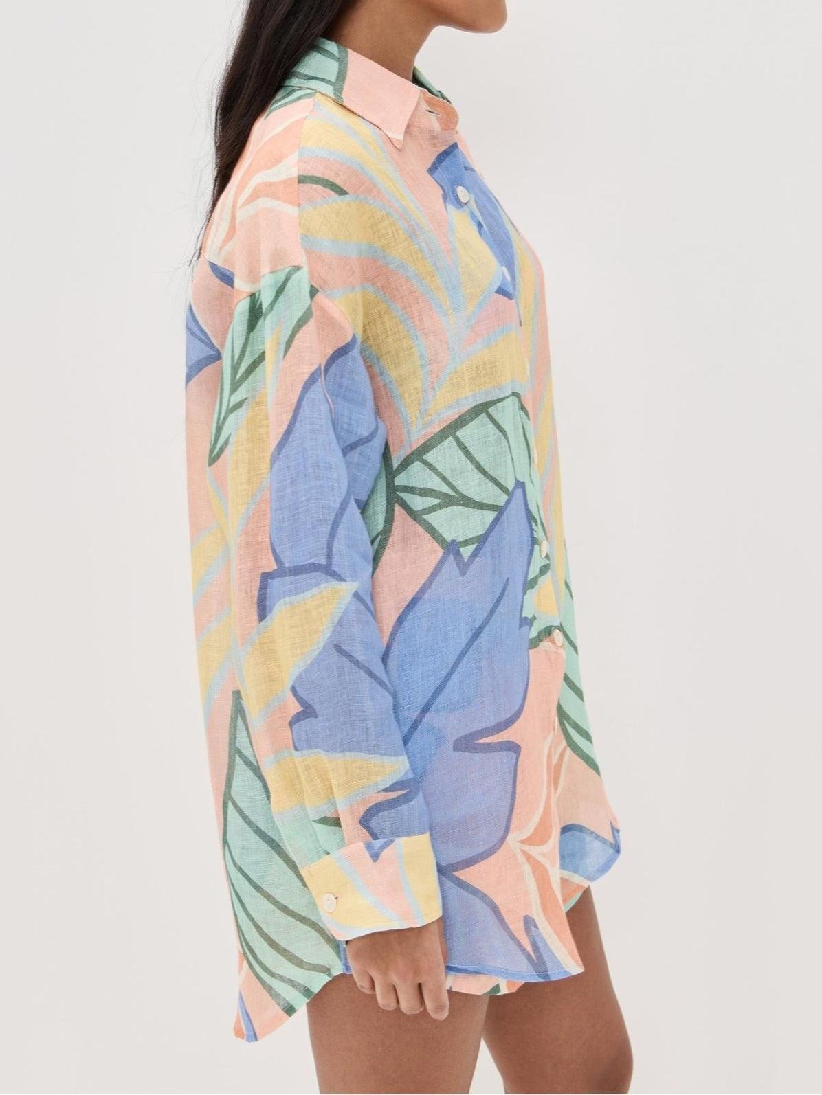 Boyfriend-Style Tropical Leaf Printed Short Set