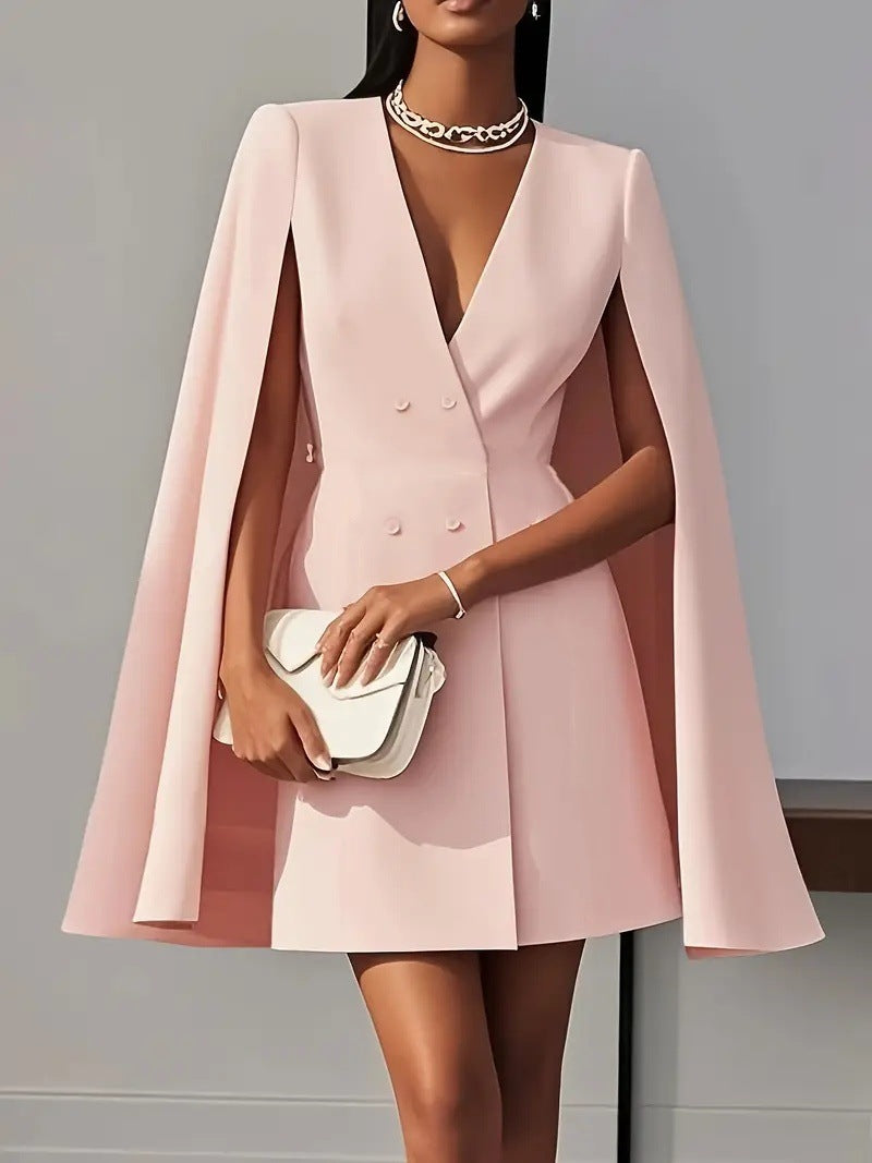Solid color cape-style double-breasted office suit