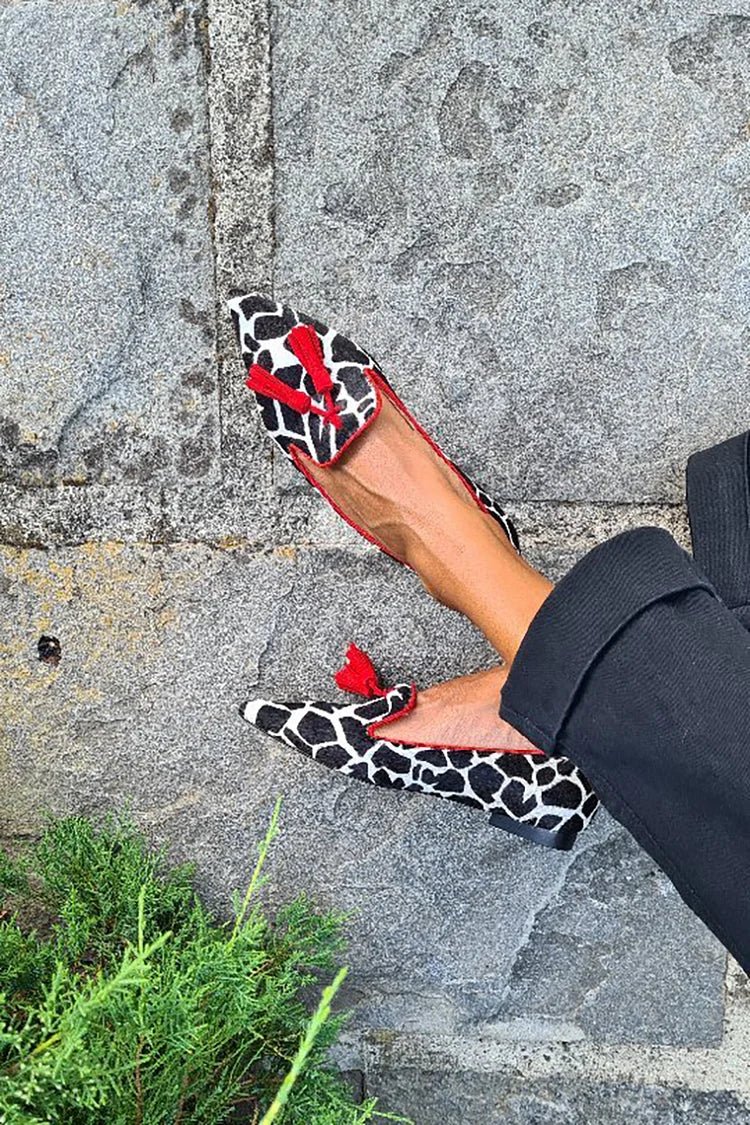 ANIMAL PRINT LOAFERS WITH RED TASSELS - Rossis Family Boutique Miami