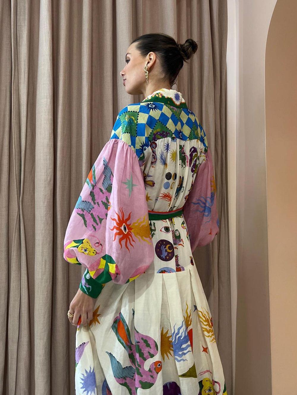Pleated Long-Sleeve Loose Dress