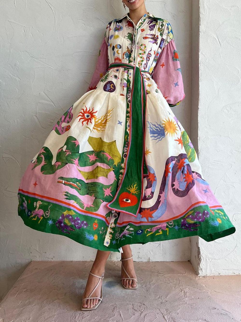 Pleated Long-Sleeve Loose Dress