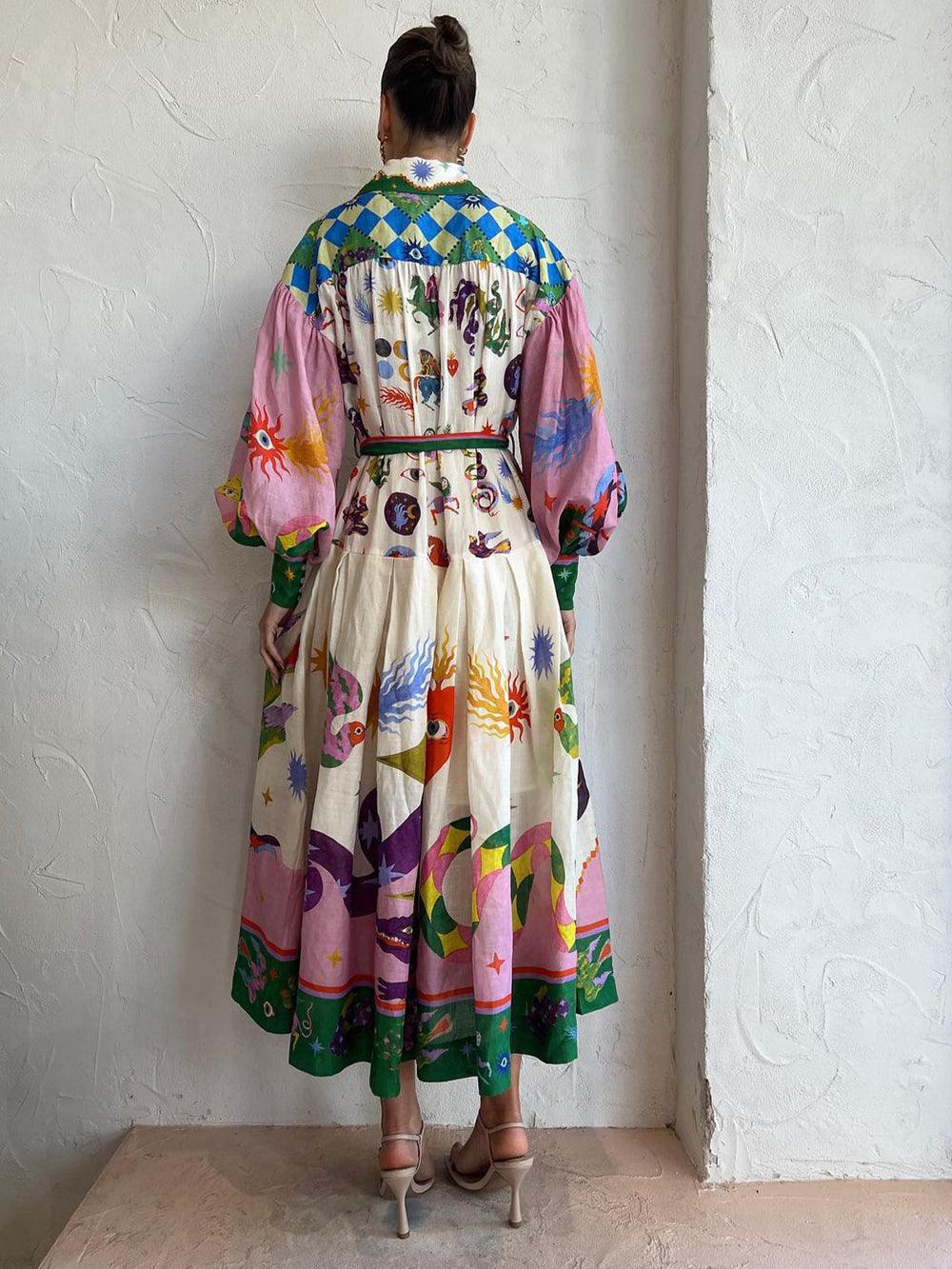 Pleated Long-Sleeve Loose Dress