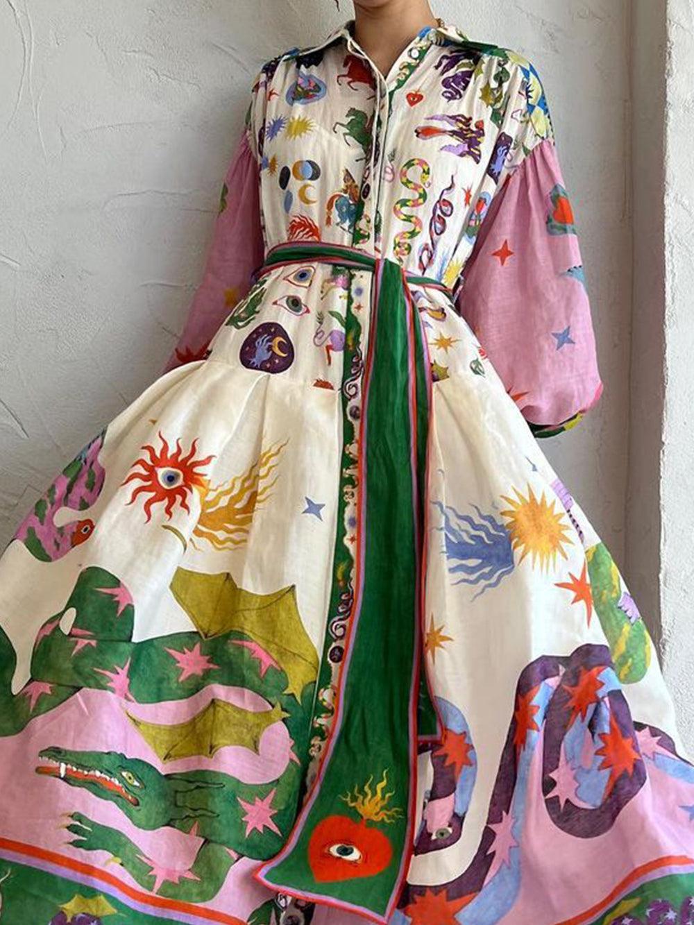 Pleated Long-Sleeve Loose Dress