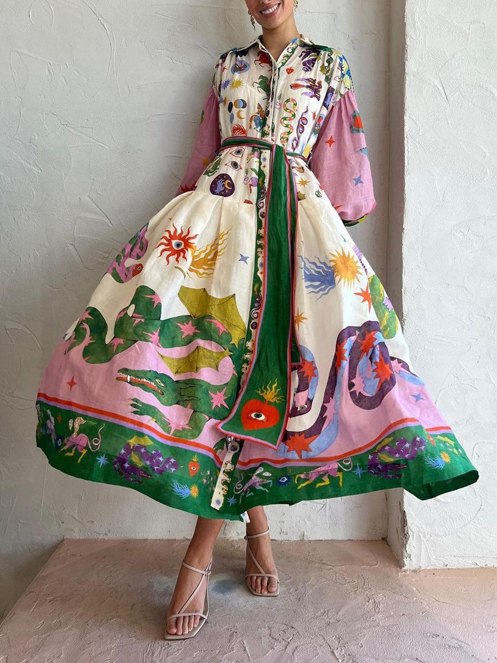 Pleated Long-Sleeve Loose Dress