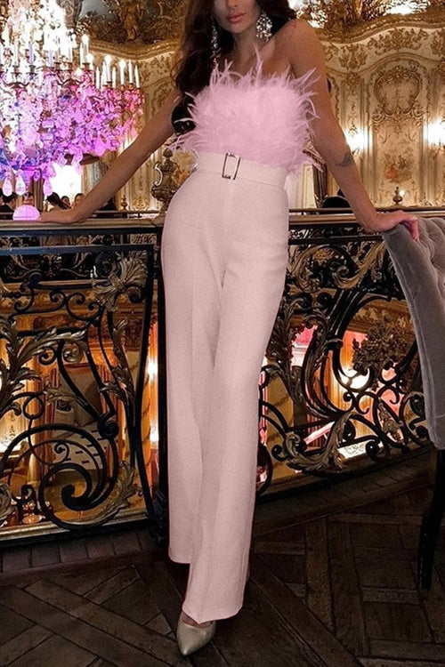 Slim Sexy Strapless Feather Jumpsuit