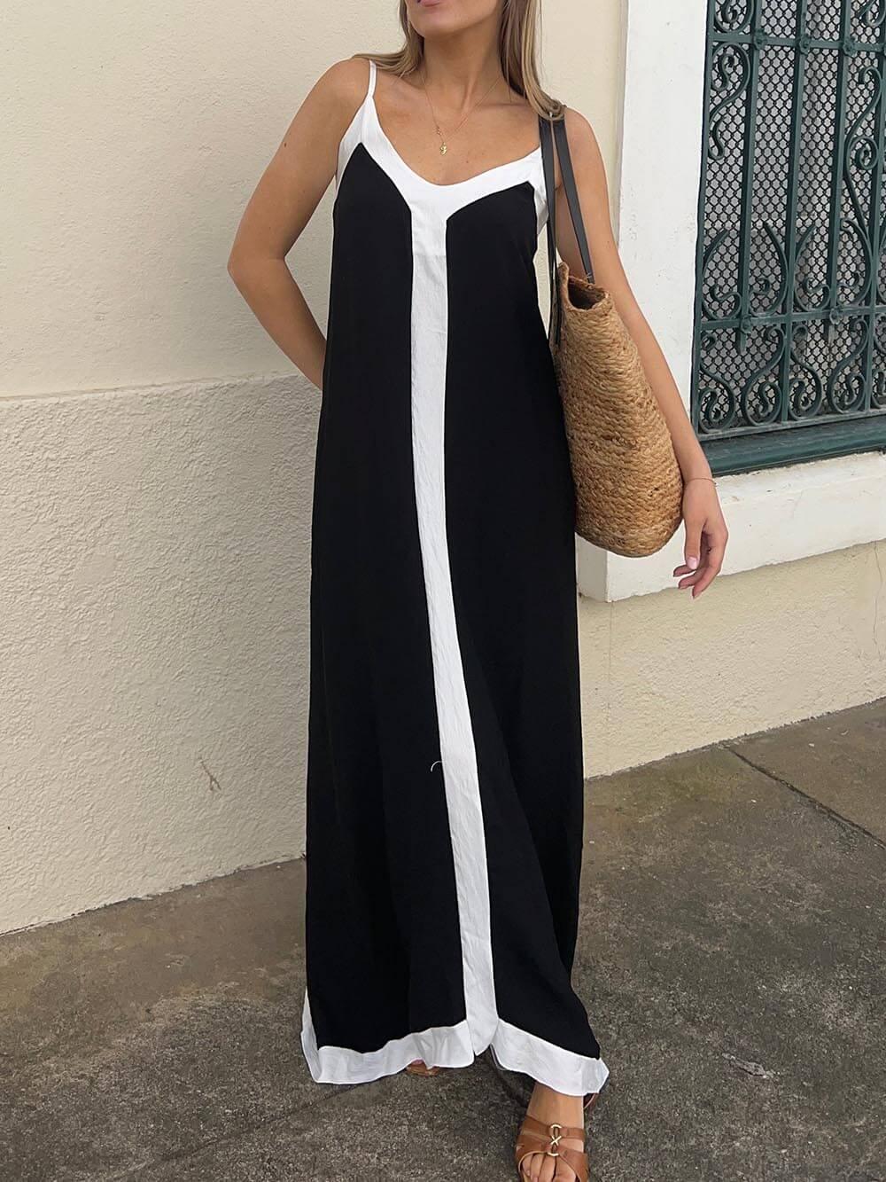 Color-Block Suspender Midi Dress