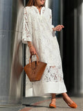 Flower Lace V-Neck Bell-Sleeve Loose Midi Dress