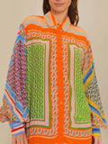 Colorful Unique Print Balloon-Sleeve Button Loose Shirt