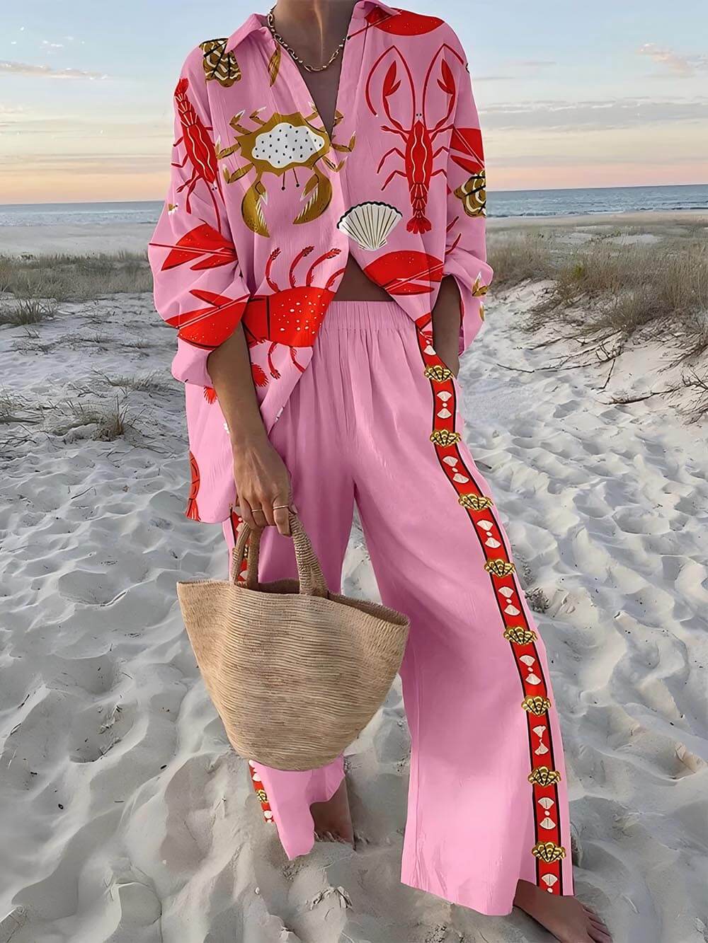 Chic Two-Piece Set with Underwater World Print