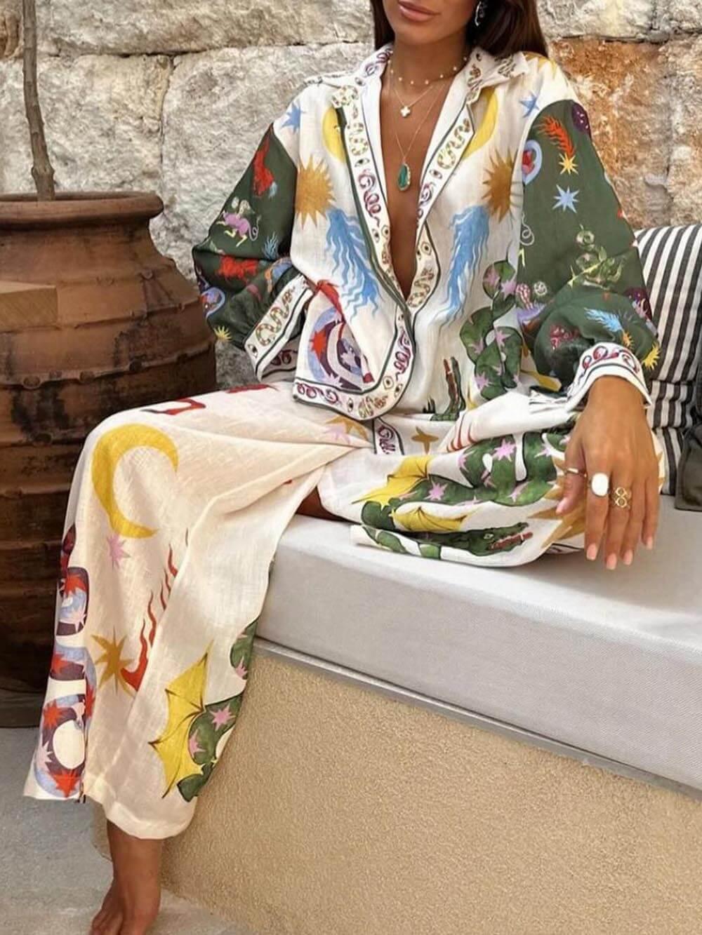 Set maglia a maniche lunghe con stampa unica e pantaloni con elastico in vita