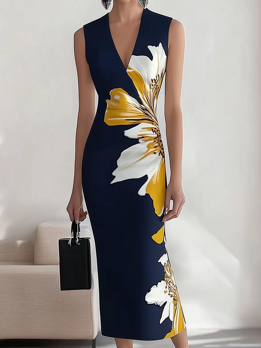 Elegant Printed Midi Dress for Work, Parties, and Festivals