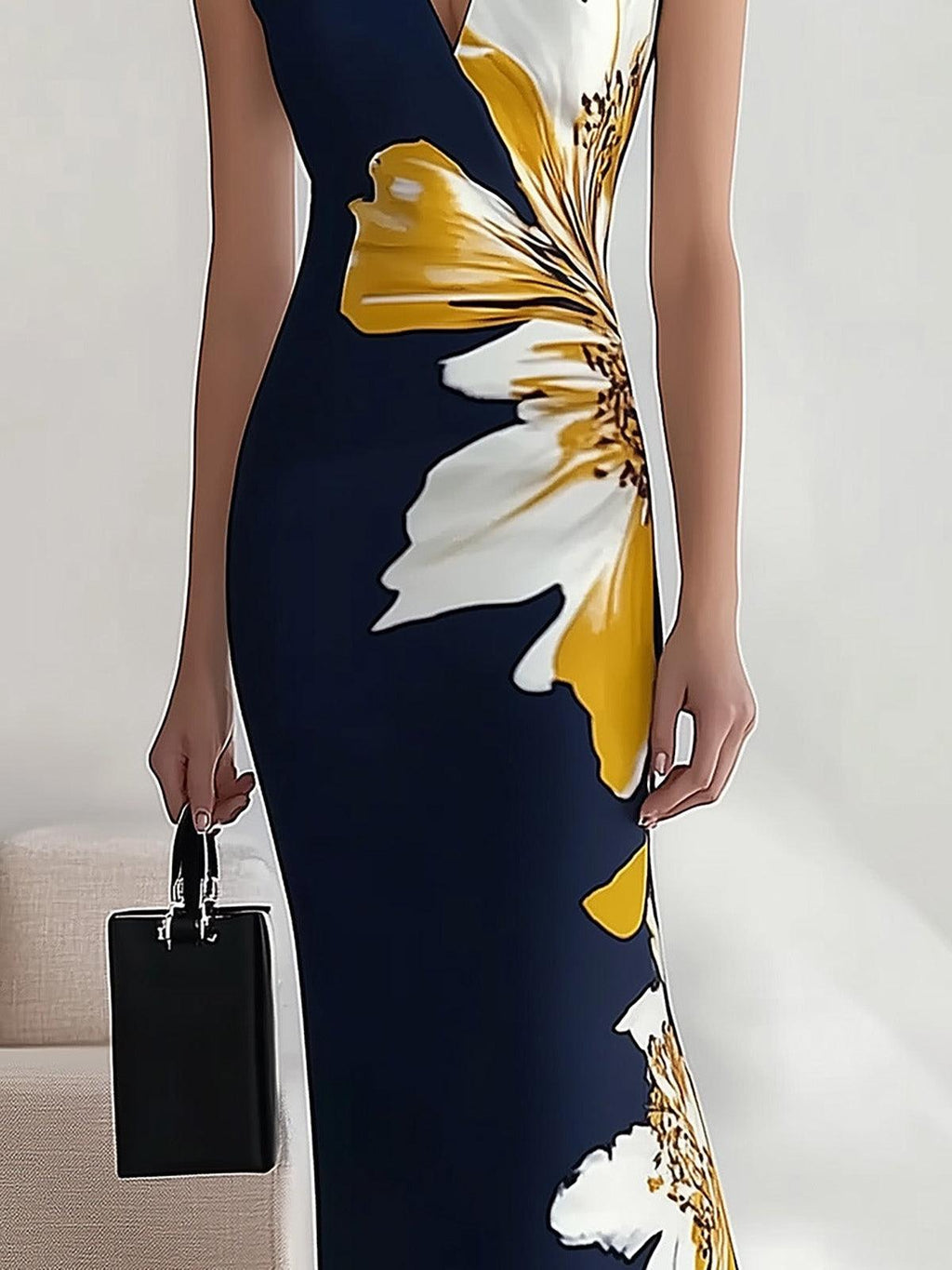 Elegant Printed Midi Dress for Work, Parties, and Festivals