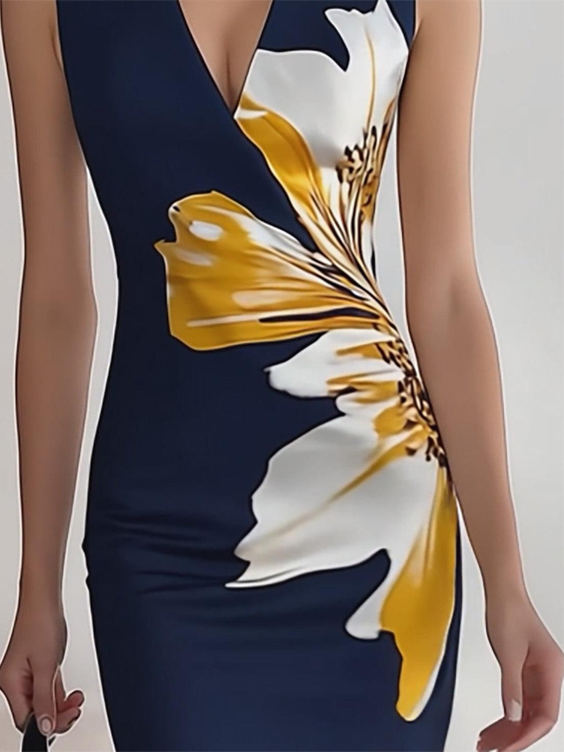 Elegant Printed Midi Dress for Work, Parties, and Festivals