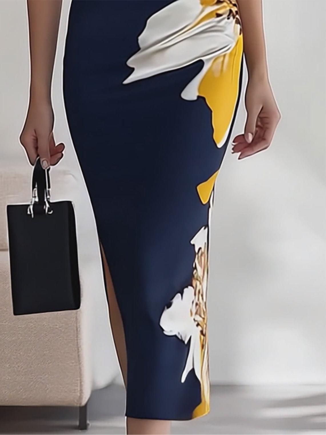 Elegant Printed Midi Dress for Work, Parties, and Festivals