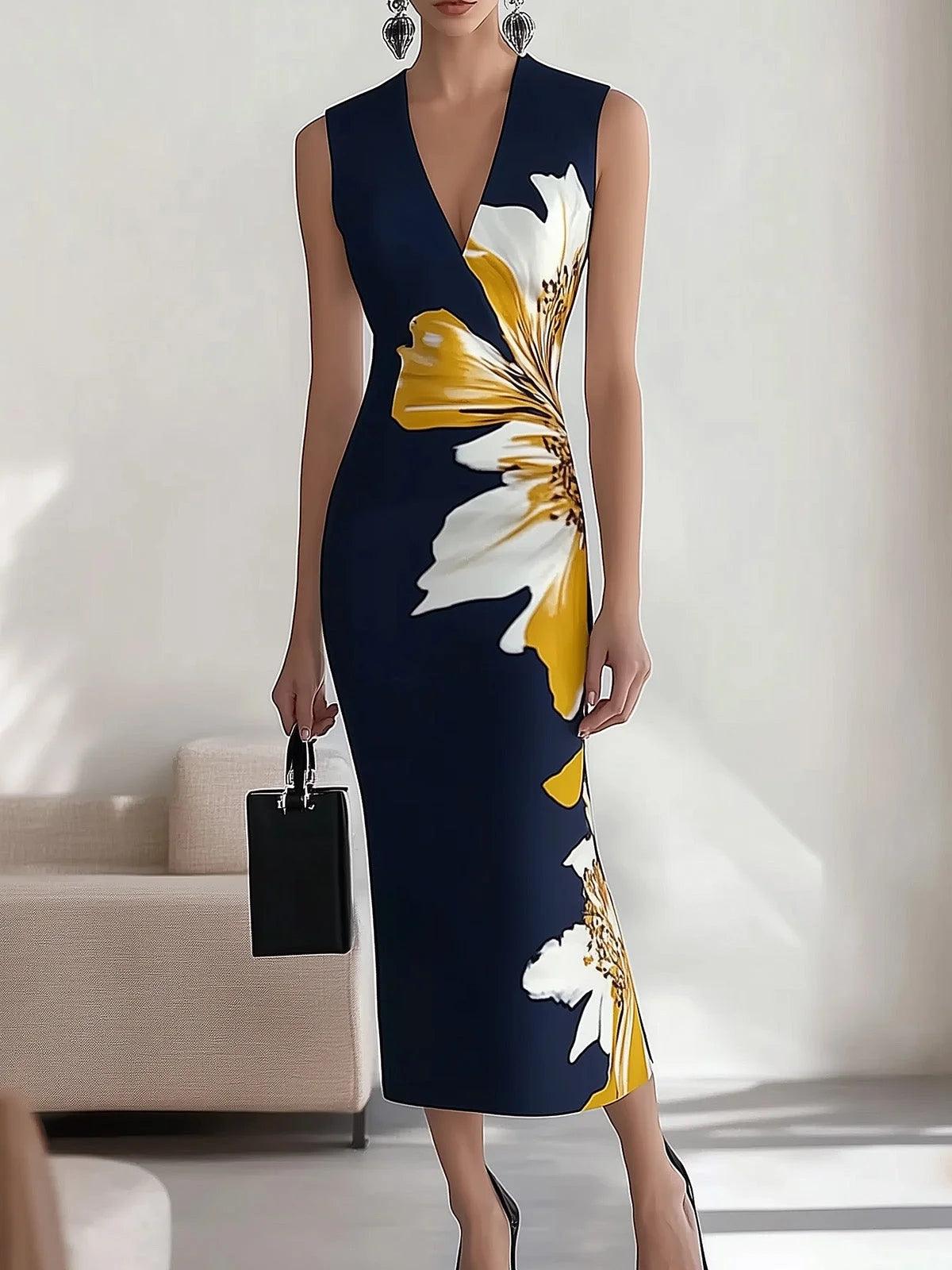 Elegant Printed Midi Dress for Work, Parties, and Festivals