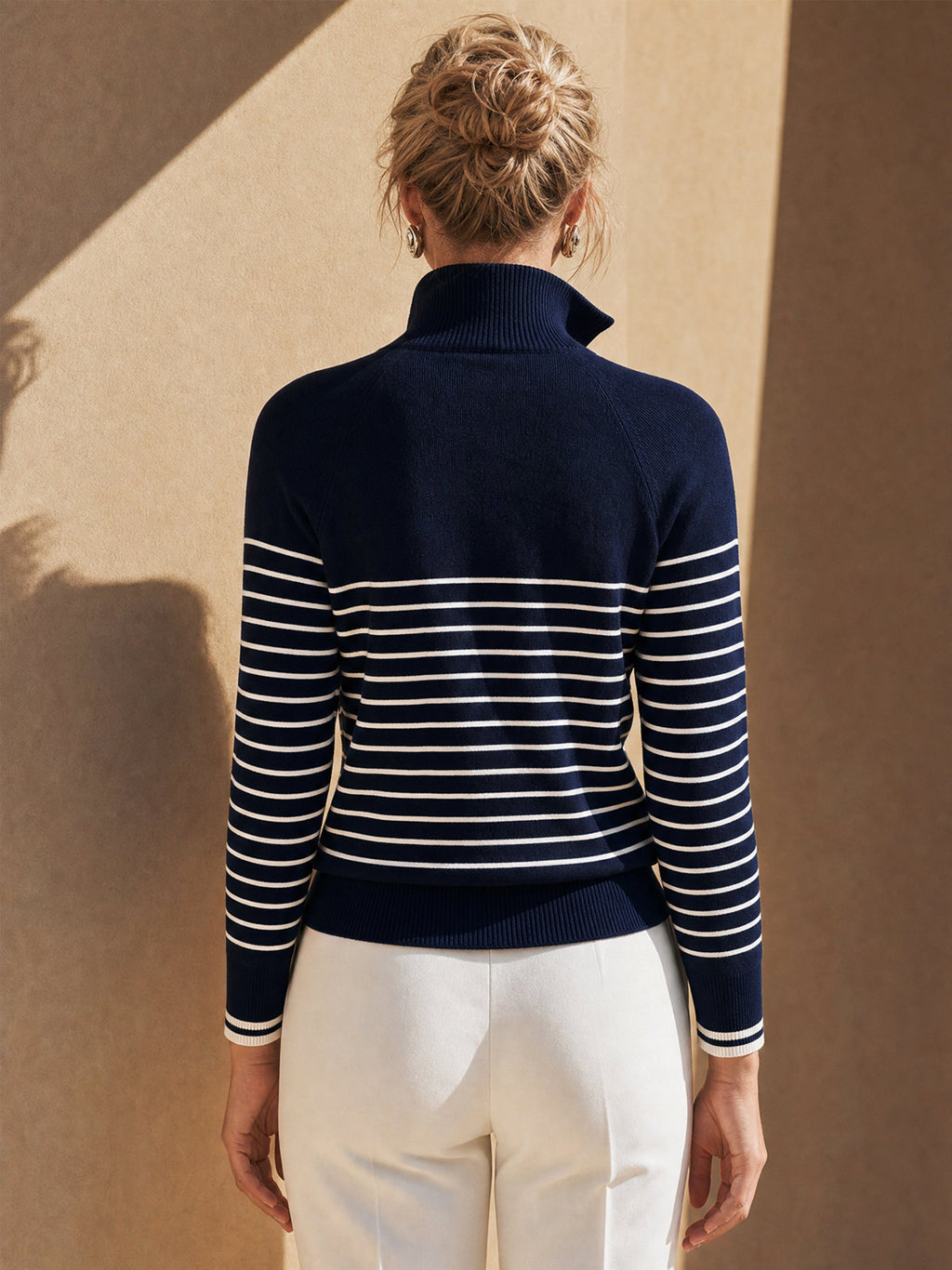 Navy‑White Breton‑Stripe Knit Pullover Sweater