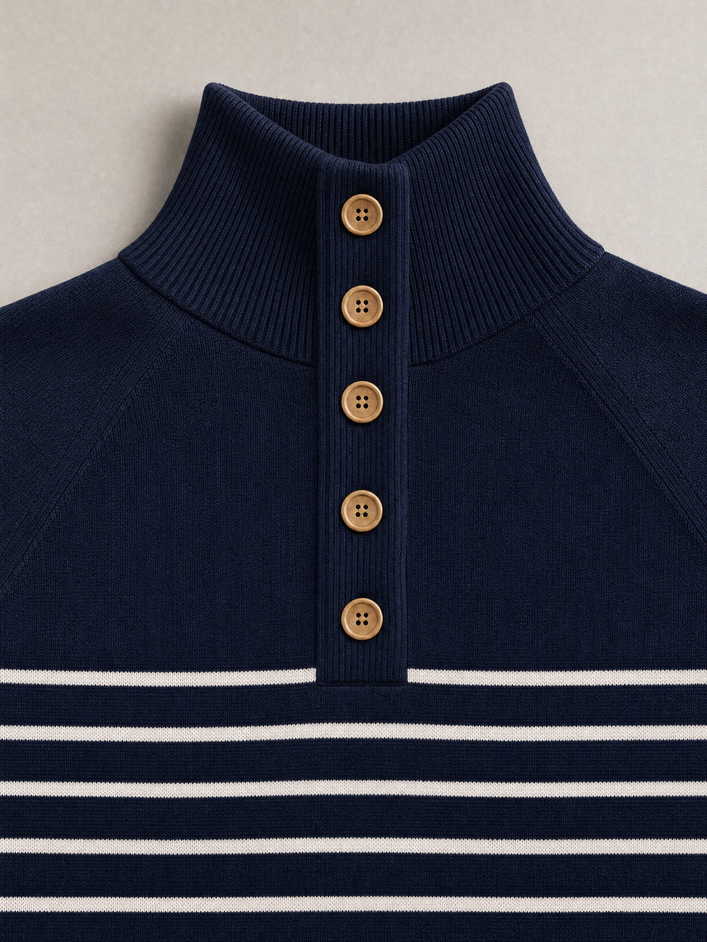 Navy‑White Breton‑Stripe Knit Pullover Sweater