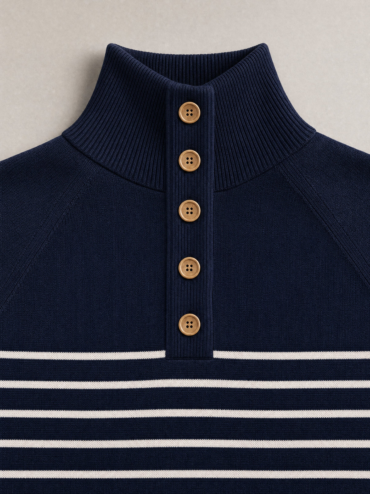 Navy‑White Breton‑Stripe Knit Pullover Sweater