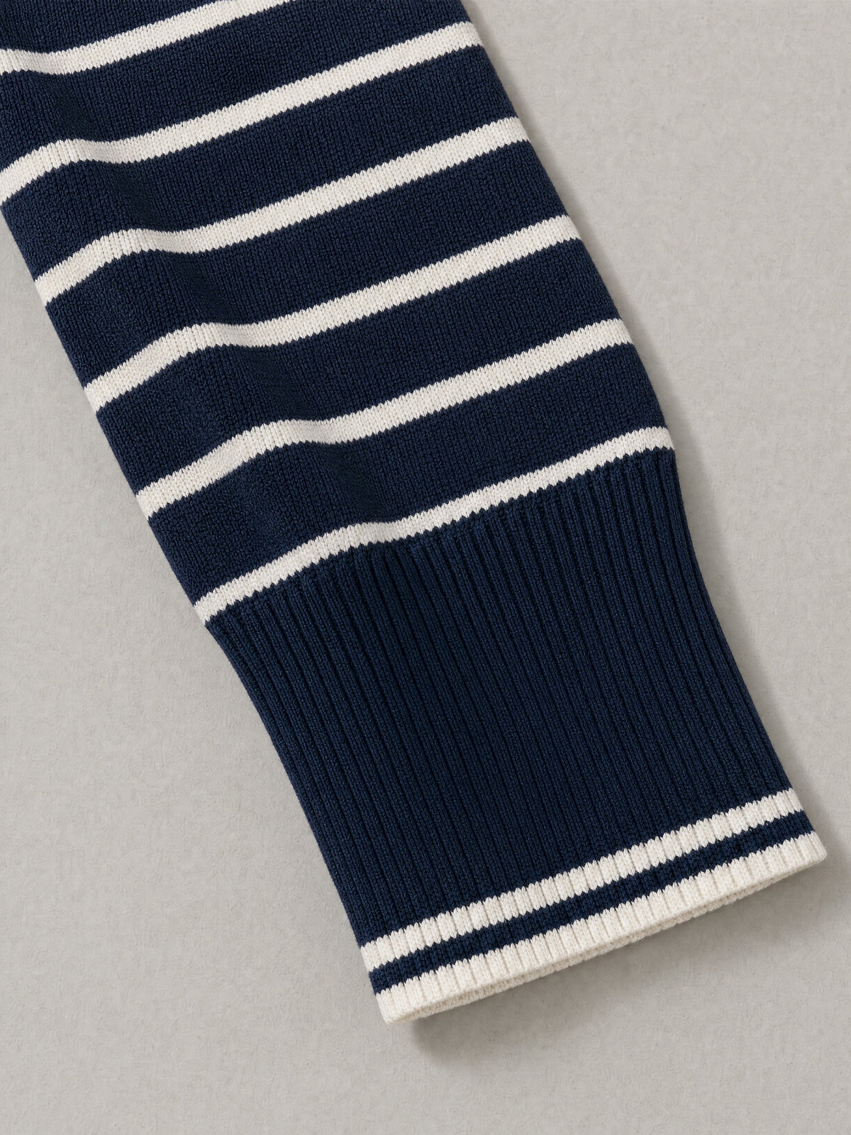 Navy‑White Breton‑Stripe Knit Pullover Sweater