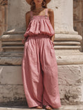 Elegant Pink Cotton Linen Jumpsuit Holiday