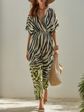 Chic Vacation Style Color-Block Zebra Print Short-Sleeve Chiffon Jumpsuit
