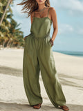 Sleeveless Green Tencel Casual Resort Jumpsuit
