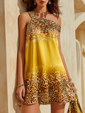 Vacation-Style Yellow Ombré Leopard Print Mini Dress