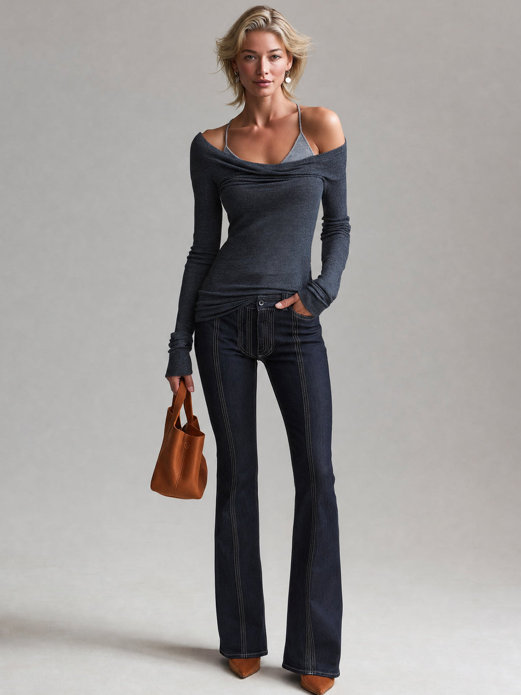 Elegant Ribbed Knit Layering Long Sleeve Top