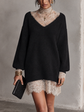 Women's Lace Trim Elegant Knit Mini Dress MDZ1111H8GMJ