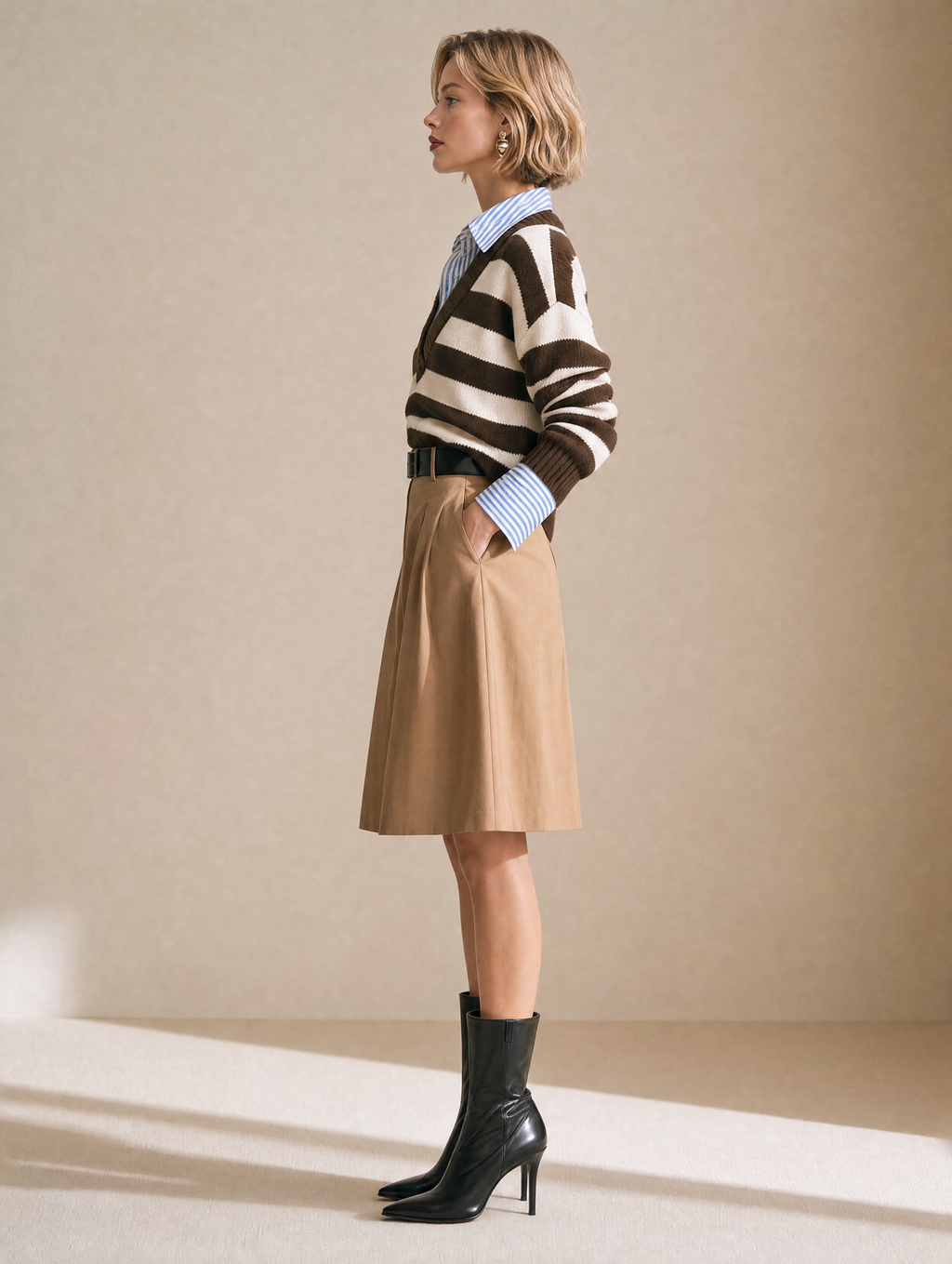 Preppy Striped Layered Faux-layered Knit Top
