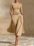 Women's Belted Pleated Office Two‑Piece Set MDZ2709H5LYL