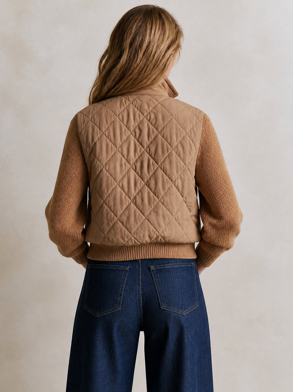 Faux‑Layer Knit‑Sleeve Jacket Outerwear