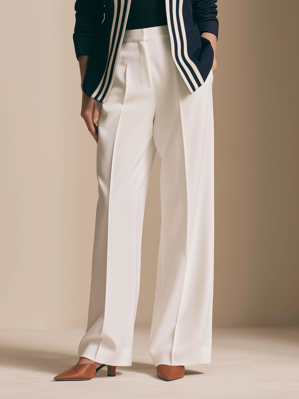 Elegant White Tailored Wide-Leg Trousers