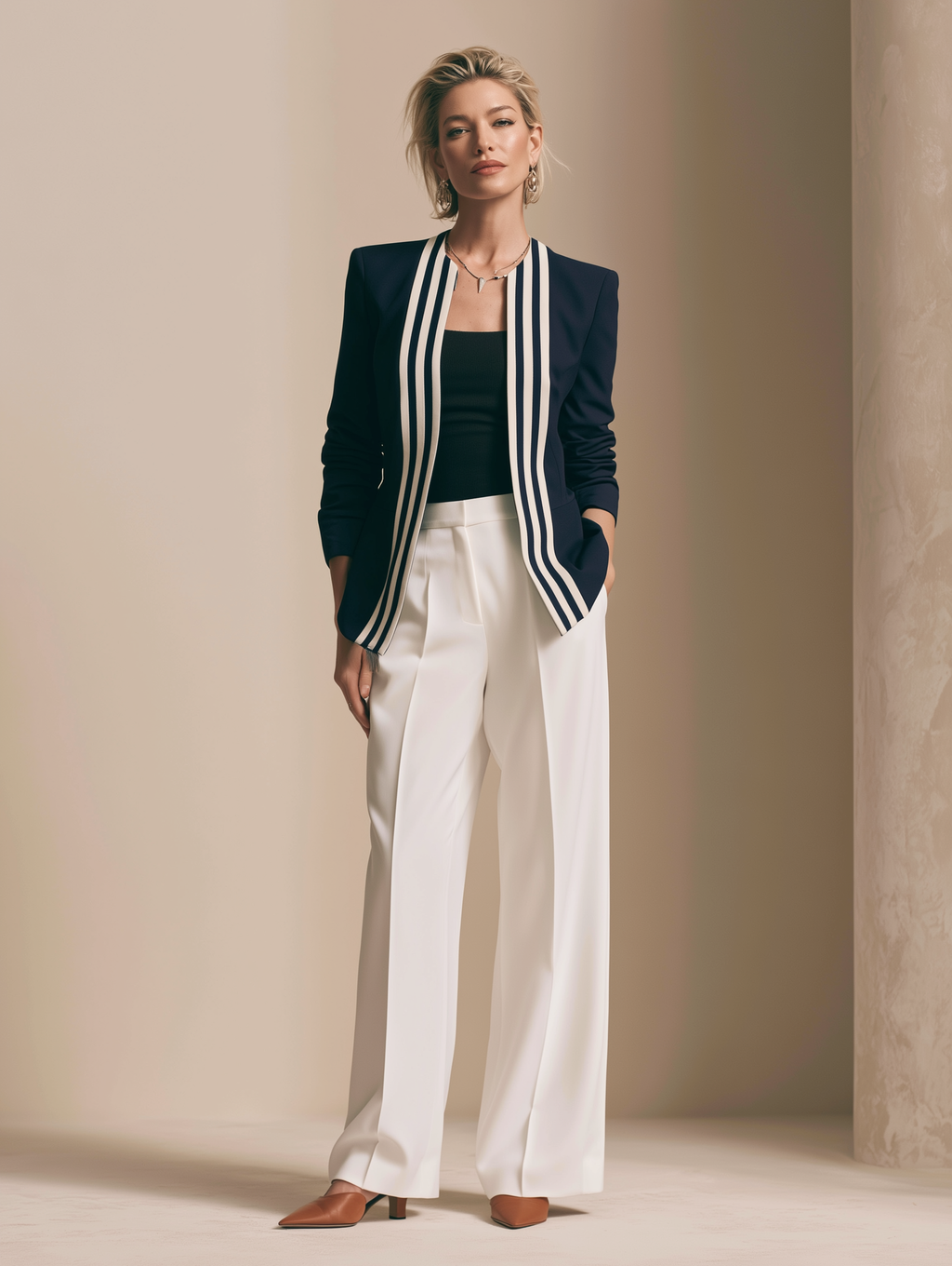 Elegant White Tailored Wide-Leg Trousers