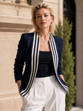 Elegant Navy & Ivory Stripe Contrast Blazer