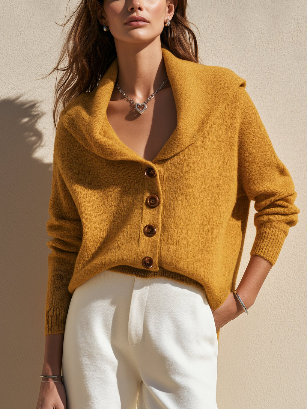 Shawl‑Collar Knit Cardigan Sweater