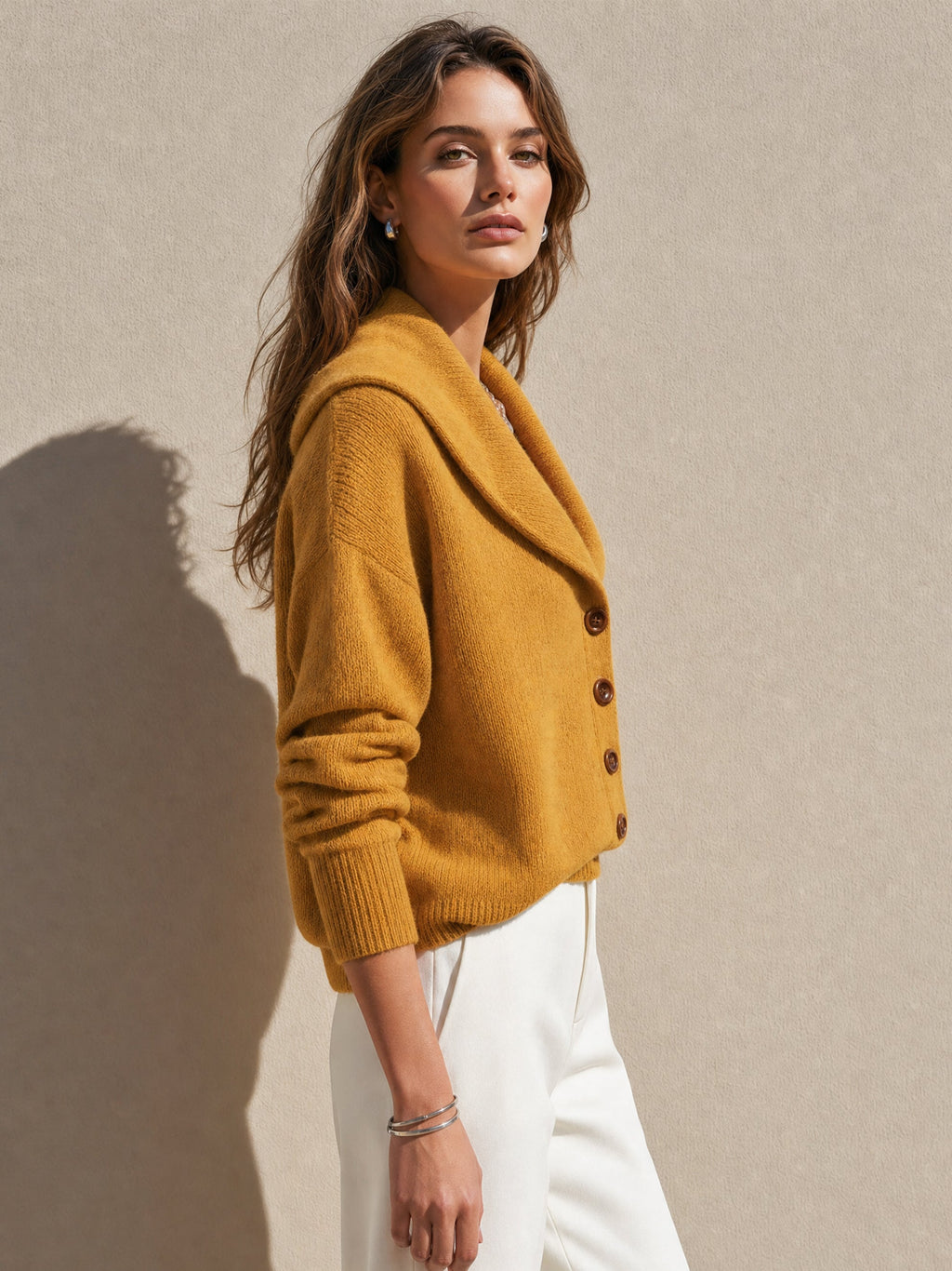 Shawl‑Collar Knit Cardigan Sweater