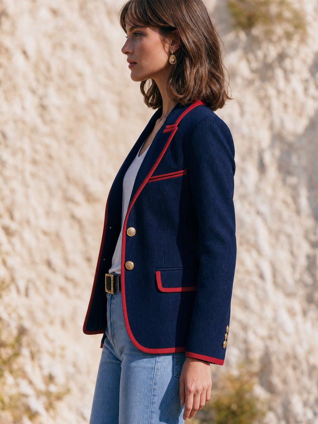 Navy Pinstripe Tailored Blazer Jacket