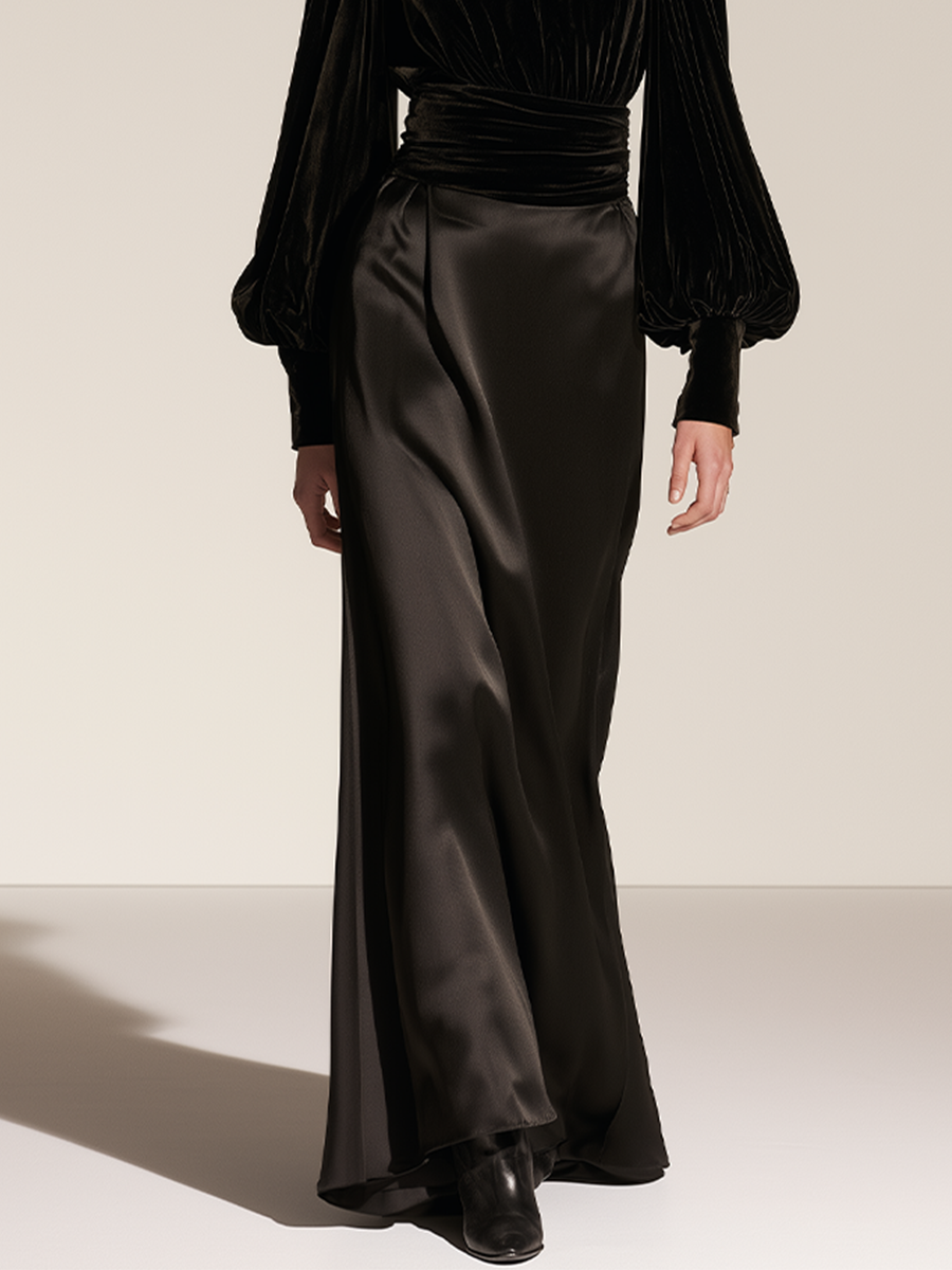 Women's Waist‑Defined Velvet Satin Set For Evening Party MDZ0268I6LYL