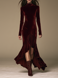 Women Form‑Fitting Velvet Ruffle Hem Maxi Dress For Formal Occasion MDZ0798I3LYL