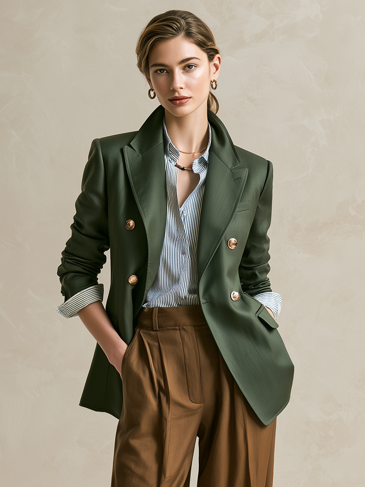 Elegant Forest Green Double-Breasted Blazer