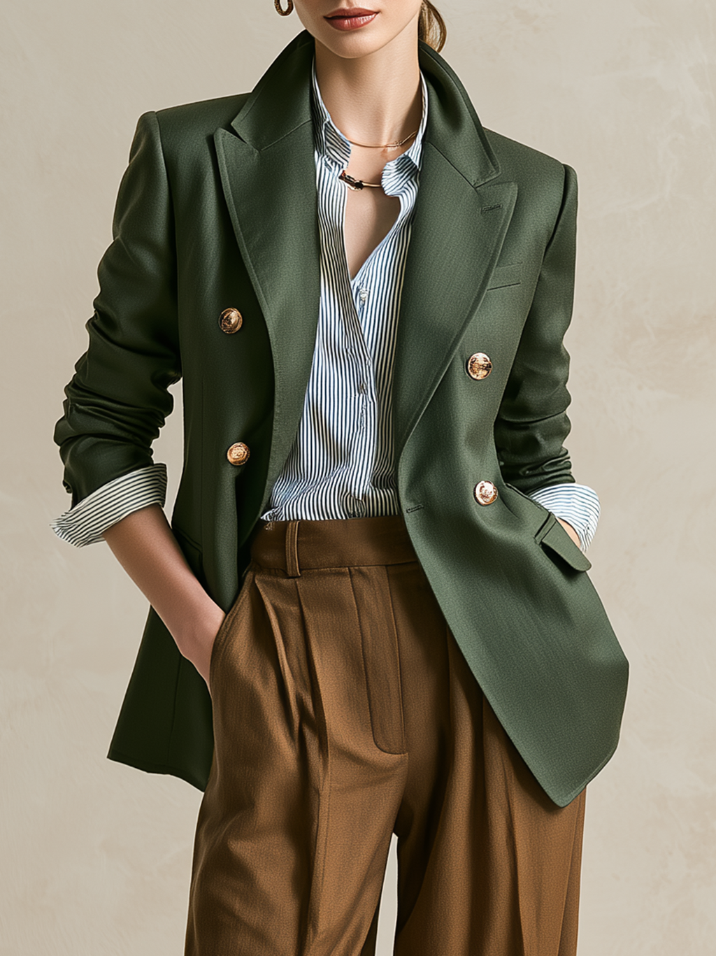 Elegant Forest Green Double-Breasted Blazer