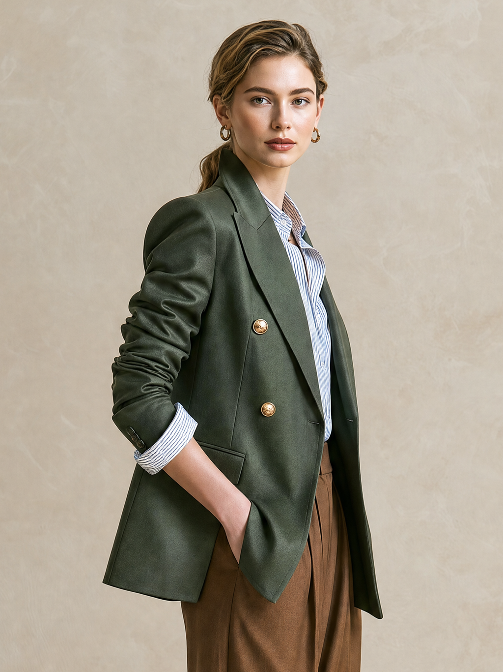 Elegant Forest Green Double-Breasted Blazer