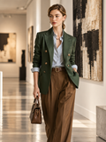 Elegant Forest Green Double-Breasted Blazer