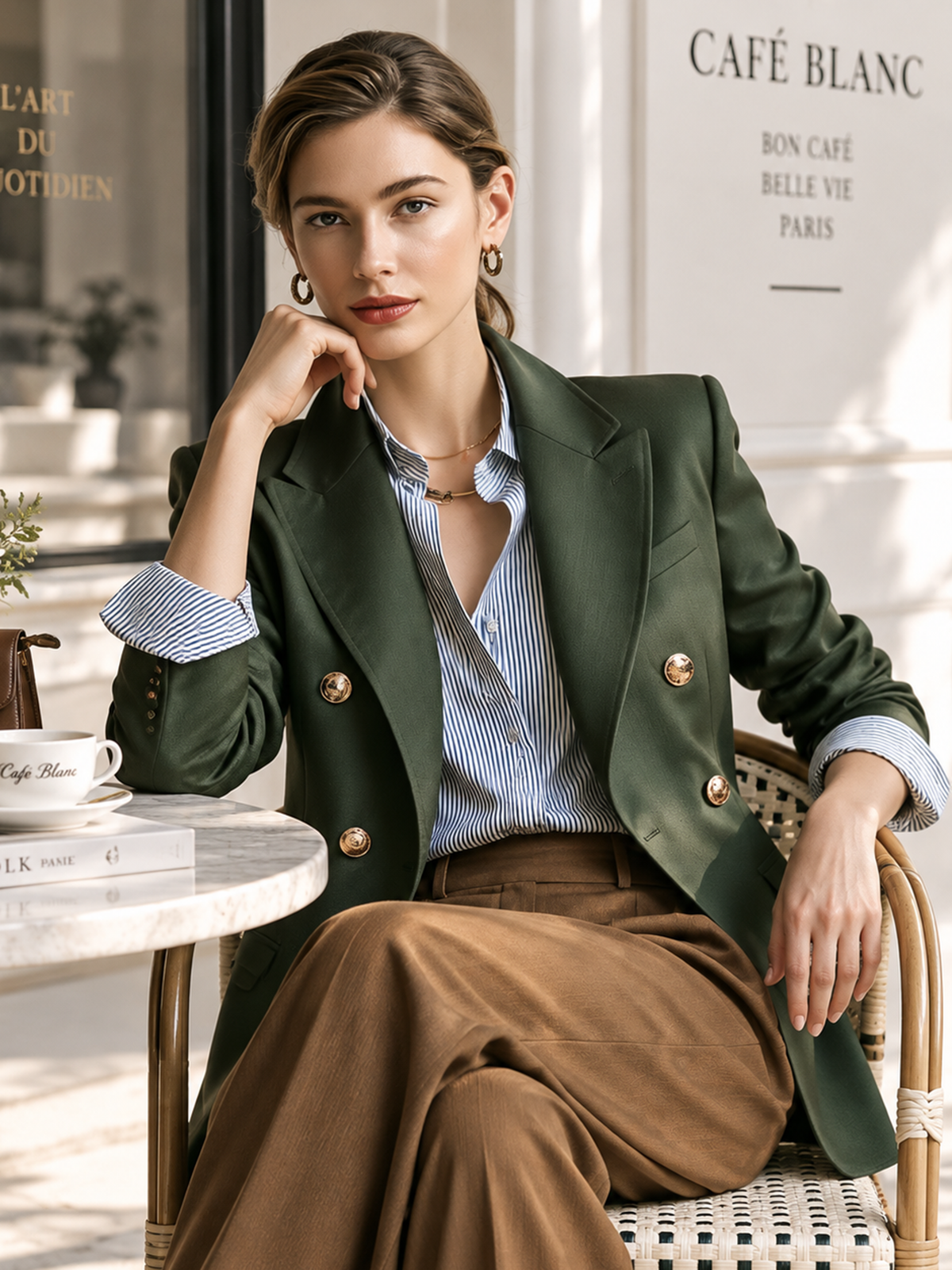 Elegant Forest Green Double-Breasted Blazer