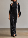 Women’s Velvet Flare‑Sleeve Cut‑Out Gown MDZ0865I4LYL